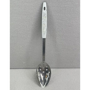 VTG Stainless Steel 13” Slotted Spoon Veggie Cutouts USA MCM Decor Cottage